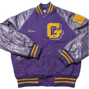 Vintage MECA West Letterman Varsity Jacket Purple Wool Leather USA L